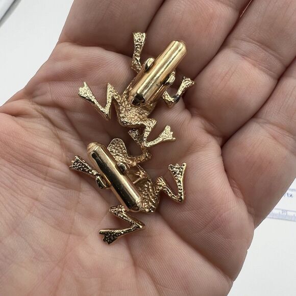 Vintage Tree Frog Cufflinks Black And Gold Formal Wedding Holiday Bold Gold - Picture 4 of 4